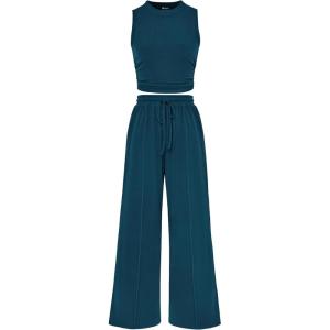 imagePRETTYGARDEN 2 Piece Sets for Women 2025 Summer Sleeveless Tank Ribbed Travel Beach Vacation Spring Lounge Wear OutfitsLake Blue