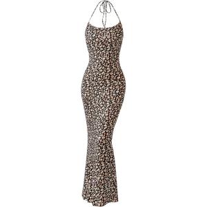 imagePRETTYGARDEN Maxi Dresses for Women 2025 Summer Halter Leopard Print Backless Sexy Bodycon Cocktail Beach Long DressBlack Leopard