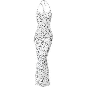 imagePRETTYGARDEN Maxi Dresses for Women 2025 Summer Halter Leopard Print Backless Sexy Bodycon Cocktail Beach Long DressDot White Black