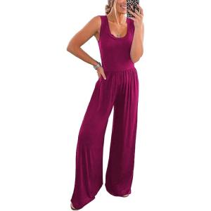 imagePRETTYGARDEN One Piece Jumpsuits 2025 Spring Sleeveless Tank Wide Leg Summer Casual Travel Airport Outfits Pants RompersPurple Red