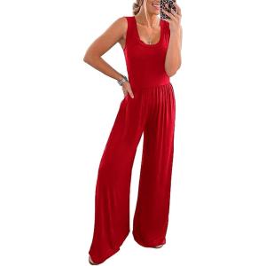 imagePRETTYGARDEN One Piece Jumpsuits 2025 Spring Sleeveless Tank Wide Leg Summer Casual Travel Airport Outfits Pants RompersRed