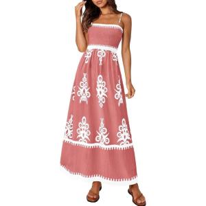 imagePRETTYGARDEN Summer Dress for Women 2025 Floral Sundress Spaghetti Strap Flowy Beach Vacation Boho Maxi DressesPink White Floral