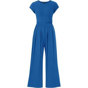 imagePRETTYGARDEN Summer Jumpsuits for Women Dressy 2025 Ribbed Cap Sleeve Wide Leg Pants Rompers Elegant Casual One Piece OutfitsBlue