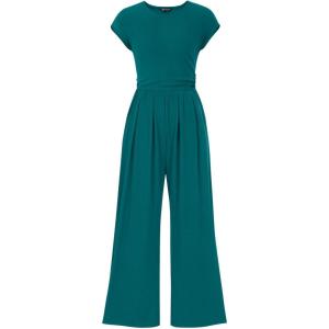 imagePRETTYGARDEN Summer Jumpsuits for Women Dressy 2025 Ribbed Cap Sleeve Wide Leg Pants Rompers Elegant Casual One Piece OutfitsMalachite Green