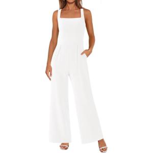 imagePRETTYGARDEN Summer Sleeveless Jumpsuits for Women Dressy Square Neck Wide Leg Pants Knit One Piece Rompers Fashion ClothingWhite
