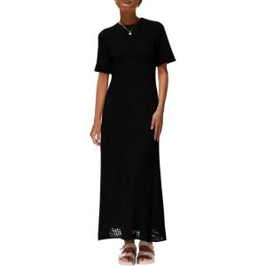 imagePRETTYGARDEN Womens Eyelet Cover Up Dress 2025 Summer Vacation Resort Maxi Dresses Beach Short Sleeve Hollow Out SundressBlack