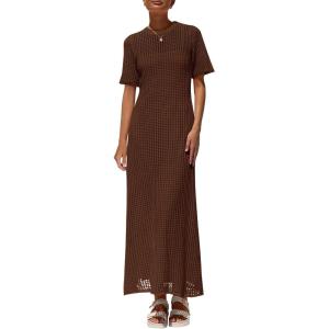 imagePRETTYGARDEN Womens Eyelet Cover Up Dress 2025 Summer Vacation Resort Maxi Dresses Beach Short Sleeve Hollow Out SundressBrown
