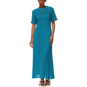 imagePRETTYGARDEN Womens Eyelet Cover Up Dress 2025 Summer Vacation Resort Maxi Dresses Beach Short Sleeve Hollow Out SundressLake Blue