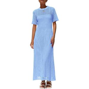 imagePRETTYGARDEN Womens Eyelet Cover Up Dress 2025 Summer Vacation Resort Maxi Dresses Beach Short Sleeve Hollow Out SundressLight Blue