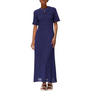 imagePRETTYGARDEN Womens Eyelet Cover Up Dress 2025 Summer Vacation Resort Maxi Dresses Beach Short Sleeve Hollow Out SundressNavy