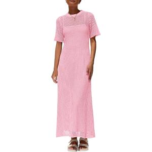 imagePRETTYGARDEN Womens Eyelet Cover Up Dress 2025 Summer Vacation Resort Maxi Dresses Beach Short Sleeve Hollow Out SundressPink