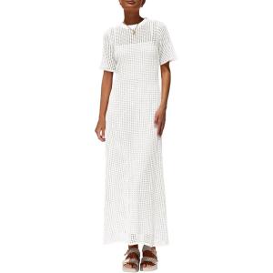 imagePRETTYGARDEN Womens Eyelet Cover Up Dress 2025 Summer Vacation Resort Maxi Dresses Beach Short Sleeve Hollow Out SundressWhite