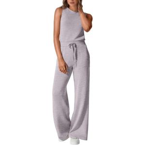 imagePRETTYGARDEN Womens Jumpsuits Summer Casual One Piece Outfits Sleeveless Wide Leg Long Pants RompersGrey
