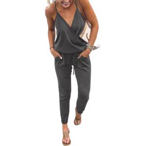 imagePRETTYGARDEN Womens Summer Casual One Piece Jumpsuits Spaghetti Strap Pants Romper 2025 Spring Vacation Resort OutfitsGrey