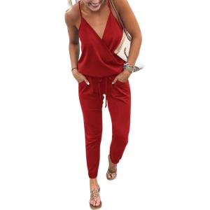 imagePRETTYGARDEN Womens Summer Casual One Piece Jumpsuits Spaghetti Strap Pants Romper 2025 Spring Vacation Resort OutfitsRed