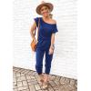 imagePRETTYGARDEN Jumpsuits for Women 2025 Dressy Casual Off Shoulder Romper Outfits Spring Vacation Travel Summer Lounge ClothesBlue