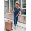 imagePRETTYGARDEN Jumpsuits for Women 2025 Dressy Casual Off Shoulder Romper Outfits Spring Vacation Travel Summer Lounge ClothesDark Blue