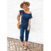 imagePRETTYGARDEN Jumpsuits for Women 2025 Dressy Casual Off Shoulder Romper Outfits Spring Vacation Travel Summer Lounge ClothesDark Blue