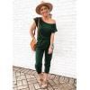 imagePRETTYGARDEN Jumpsuits for Women 2025 Dressy Casual Off Shoulder Romper Outfits Spring Vacation Travel Summer Lounge ClothesDark Green