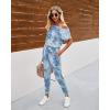 imagePRETTYGARDEN Jumpsuits for Women 2025 Dressy Casual Off Shoulder Romper Outfits Spring Vacation Travel Summer Lounge ClothesTie Dyeblue
