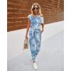 imagePRETTYGARDEN Jumpsuits for Women 2025 Dressy Casual Off Shoulder Romper Outfits Spring Vacation Travel Summer Lounge ClothesTie Dyeblue