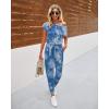 imagePRETTYGARDEN Jumpsuits for Women 2025 Dressy Casual Off Shoulder Romper Outfits Spring Vacation Travel Summer Lounge ClothesTie Dyedark Blue