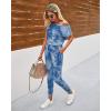 imagePRETTYGARDEN Jumpsuits for Women 2025 Dressy Casual Off Shoulder Romper Outfits Spring Vacation Travel Summer Lounge ClothesTie Dyedark Blue