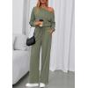imagePRETTYGARDEN Long Sleeve Jumpsuit For Women Dressy 2025 Off Shoulder One Piece Loose Wide Leg Jumpsuits Casual Flowy RomperBean Green