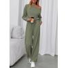 imagePRETTYGARDEN Long Sleeve Jumpsuit For Women Dressy 2025 Off Shoulder One Piece Loose Wide Leg Jumpsuits Casual Flowy RomperBean Green