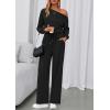 imagePRETTYGARDEN Long Sleeve Jumpsuit For Women Dressy 2025 Off Shoulder One Piece Loose Wide Leg Jumpsuits Casual Flowy RomperBlack