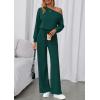 imagePRETTYGARDEN Long Sleeve Jumpsuit For Women Dressy 2025 Off Shoulder One Piece Loose Wide Leg Jumpsuits Casual Flowy RomperDark Green
