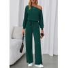 imagePRETTYGARDEN Long Sleeve Jumpsuit For Women Dressy 2025 Off Shoulder One Piece Loose Wide Leg Jumpsuits Casual Flowy RomperDark Green