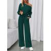 imagePRETTYGARDEN Long Sleeve Jumpsuit For Women Dressy 2025 Off Shoulder One Piece Loose Wide Leg Jumpsuits Casual Flowy RomperDark Green