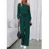 imagePRETTYGARDEN Long Sleeve Jumpsuit For Women Dressy 2025 Off Shoulder One Piece Loose Wide Leg Jumpsuits Casual Flowy RomperDark Green