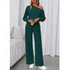 imagePRETTYGARDEN Long Sleeve Jumpsuit For Women Dressy 2025 Off Shoulder One Piece Loose Wide Leg Jumpsuits Casual Flowy RomperDark Green