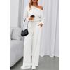imagePRETTYGARDEN Long Sleeve Jumpsuit For Women Dressy 2025 Off Shoulder One Piece Loose Wide Leg Jumpsuits Casual Flowy RomperWhite
