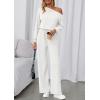imagePRETTYGARDEN Long Sleeve Jumpsuit For Women Dressy 2025 Off Shoulder One Piece Loose Wide Leg Jumpsuits Casual Flowy RomperWhite
