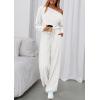 imagePRETTYGARDEN Long Sleeve Jumpsuit For Women Dressy 2025 Off Shoulder One Piece Loose Wide Leg Jumpsuits Casual Flowy RomperWhite
