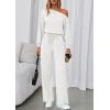 imagePRETTYGARDEN Long Sleeve Jumpsuit For Women Dressy 2025 Off Shoulder One Piece Loose Wide Leg Jumpsuits Casual Flowy RomperWhite