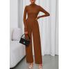 imagePRETTYGARDEN Long Sleeve Jumpsuit for Women 2025 Fall Date Night Rompers Dressy Casual One Piece Mock Neck Jumpsuits PocketsBrown
