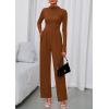 imagePRETTYGARDEN Long Sleeve Jumpsuit for Women 2025 Fall Date Night Rompers Dressy Casual One Piece Mock Neck Jumpsuits PocketsBrown
