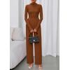 imagePRETTYGARDEN Long Sleeve Jumpsuit for Women 2025 Fall Date Night Rompers Dressy Casual One Piece Mock Neck Jumpsuits PocketsBrown