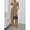 imagePRETTYGARDEN Long Sleeve Jumpsuit for Women 2025 Fall Date Night Rompers Dressy Casual One Piece Mock Neck Jumpsuits PocketsCamel