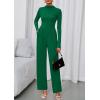 imagePRETTYGARDEN Long Sleeve Jumpsuit for Women 2025 Fall Date Night Rompers Dressy Casual One Piece Mock Neck Jumpsuits PocketsGreen