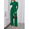 imagePRETTYGARDEN Long Sleeve Jumpsuit for Women 2025 Fall Date Night Rompers Dressy Casual One Piece Mock Neck Jumpsuits PocketsGreen