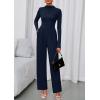 imagePRETTYGARDEN Long Sleeve Jumpsuit for Women 2025 Fall Date Night Rompers Dressy Casual One Piece Mock Neck Jumpsuits PocketsNavy Blue