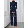 imagePRETTYGARDEN Long Sleeve Jumpsuit for Women 2025 Fall Date Night Rompers Dressy Casual One Piece Mock Neck Jumpsuits PocketsNavy Blue