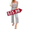 imagePRETTYGARDEN One Piece Jumpsuits for Women 2025 Summer Casual Drawstring Sleeveless Tank Romper Beach Vacation OutfitsZgrey