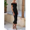 imagePRETTYGARDEN Summer Dresses for Women 2025 Formal Off The Shoulder Midi Bodycon Ribbed Knit Spring Wedding Guest DressBlack