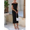 imagePRETTYGARDEN Summer Dresses for Women 2025 Formal Off The Shoulder Midi Bodycon Ribbed Knit Spring Wedding Guest DressBlack